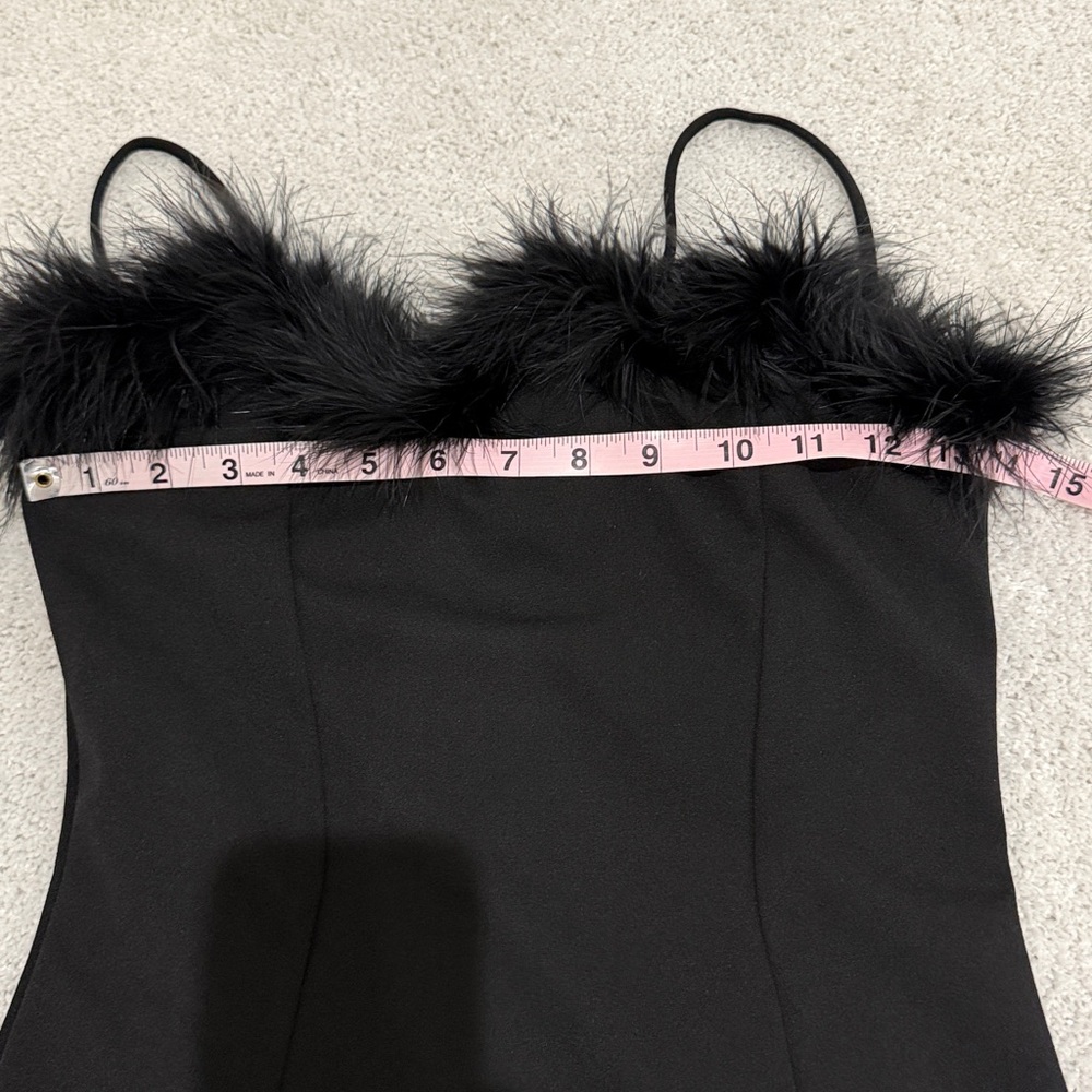 Black Mini Dress with Feather Detail - Picture 9 of 11